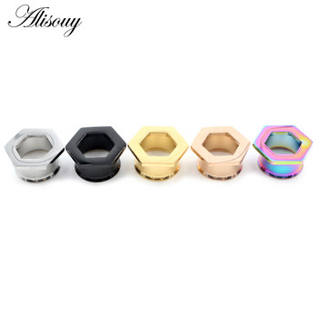 Alisouy 2 τεμ. 6mm-25mm από ανοξείδωτο ατσάλι Εξάγωνο φουσκωτό αυτί τούνελ βύσματα Expander φορείο μετρητές Σκουλαρίκια Body piercing Κοσμήματα