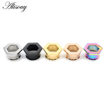 Alisouy 2 τεμ. 6mm-25mm από ανοξείδωτο ατσάλι Εξάγωνο φουσκωτό αυτί τούνελ βύσματα Expander φορείο μετρητές Σκουλαρίκια Body piercing Κοσμήματα
