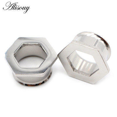 Alisouy 2 buc 6mm-25mm din oțel inoxidabil hexagon evazat tuneluri pentru urechi dopuri de expansiune pentru targă, cercei, piercing bijuterii