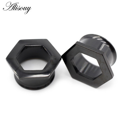 Alisouy 2 buc 6mm-25mm din oțel inoxidabil hexagon evazat tuneluri pentru urechi dopuri de expansiune pentru targă, cercei, piercing bijuterii