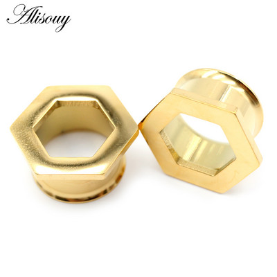 Alisouy 2 buc 6mm-25mm din oțel inoxidabil hexagon evazat tuneluri pentru urechi dopuri de expansiune pentru targă, cercei, piercing bijuterii