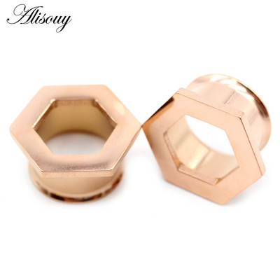 Alisouy 2 buc 6mm-25mm din oțel inoxidabil hexagon evazat tuneluri pentru urechi dopuri de expansiune pentru targă, cercei, piercing bijuterii