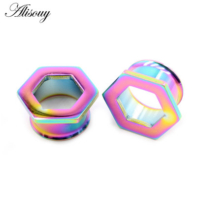Alisouy 2 buc 6mm-25mm din oțel inoxidabil hexagon evazat tuneluri pentru urechi dopuri de expansiune pentru targă, cercei, piercing bijuterii