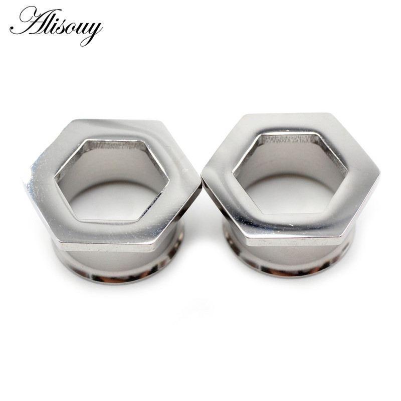 Alisouy 2 buc 6mm-25mm din oțel inoxidabil hexagon evazat tuneluri pentru urechi dopuri de expansiune pentru targă, cercei, piercing bijuterii