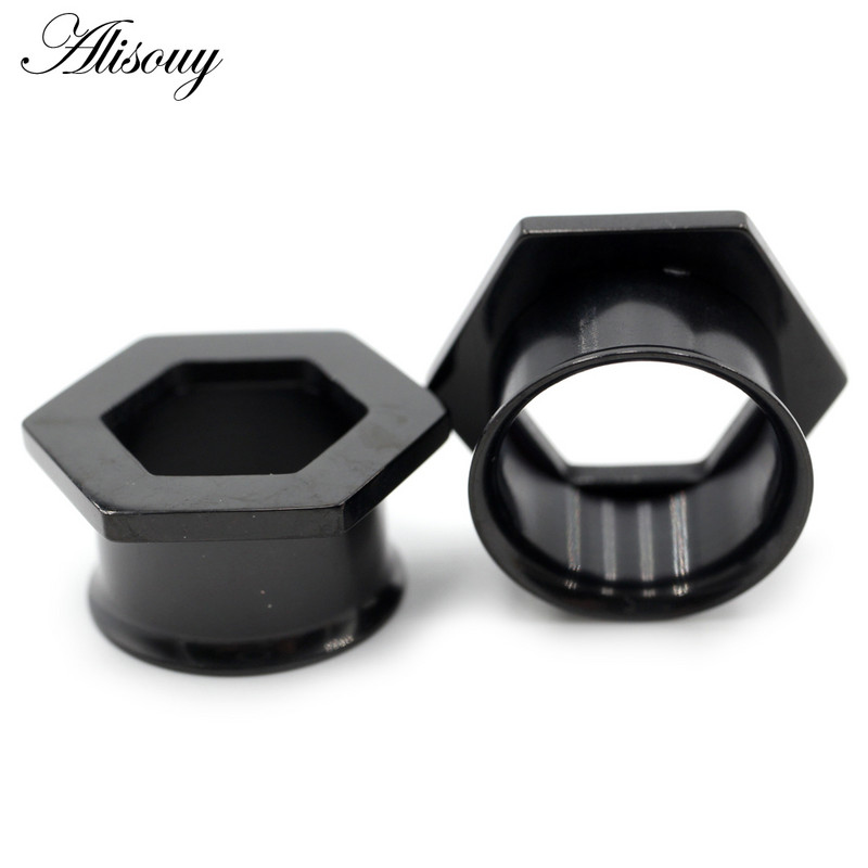 Alisouy 2 buc 6mm-25mm din oțel inoxidabil hexagon evazat tuneluri pentru urechi dopuri de expansiune pentru targă, cercei, piercing bijuterii