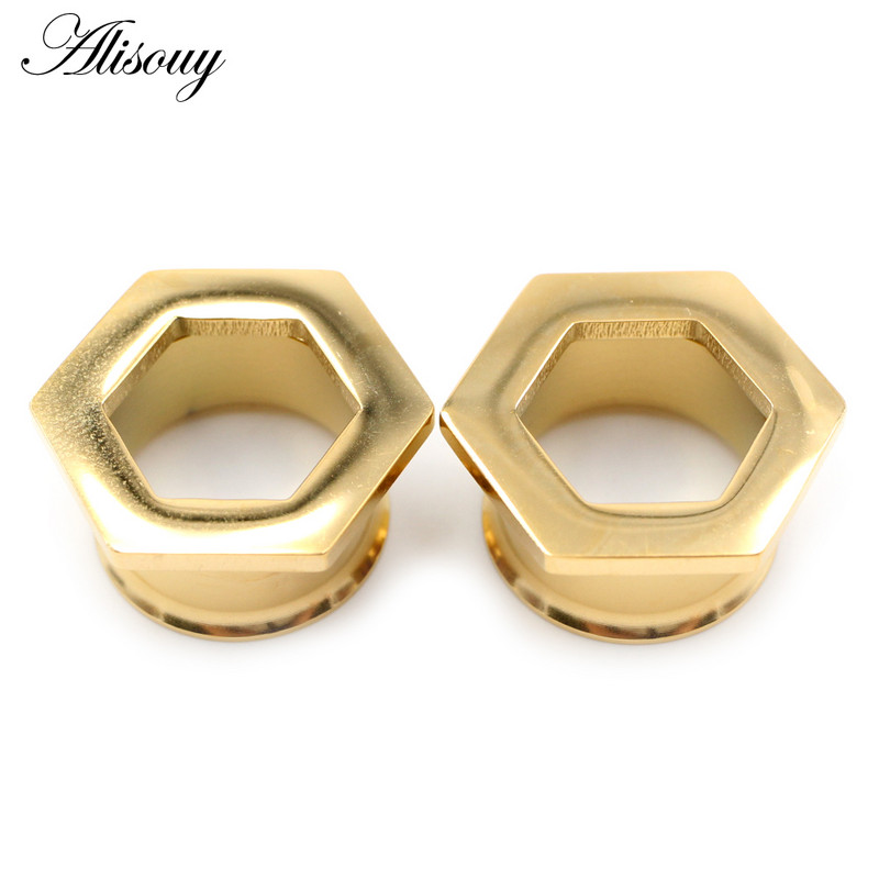 Alisouy 2 buc 6mm-25mm din oțel inoxidabil hexagon evazat tuneluri pentru urechi dopuri de expansiune pentru targă, cercei, piercing bijuterii