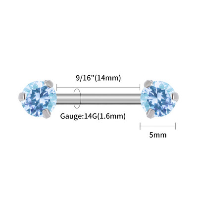 1 buc Right Grand 14G Implant grad titan fără filet Push-in Prong Set zircon mamelon barbel pentru femei Piercing mamelon