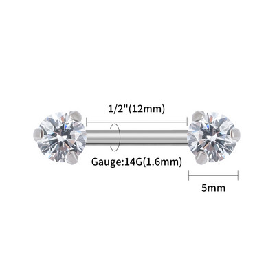 1 buc Right Grand 14G Implant grad titan fără filet Push-in Prong Set zircon mamelon barbel pentru femei Piercing mamelon