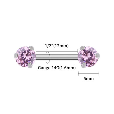 1 buc Right Grand 14G Implant grad titan fără filet Push-in Prong Set zircon mamelon barbel pentru femei Piercing mamelon