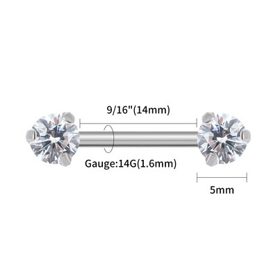 1 buc Right Grand 14G Implant grad titan fără filet Push-in Prong Set zircon mamelon barbel pentru femei Piercing mamelon