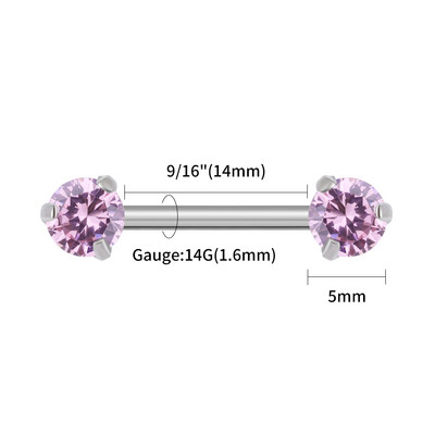 1 buc Right Grand 14G Implant grad titan fără filet Push-in Prong Set zircon mamelon barbel pentru femei Piercing mamelon