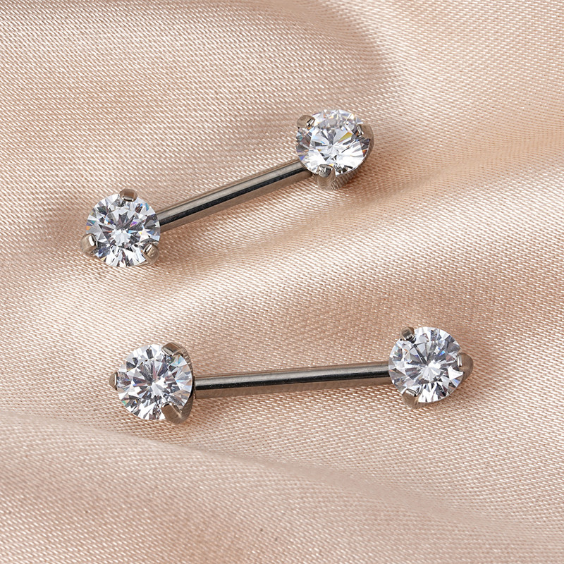 1 buc Right Grand 14G Implant grad titan fără filet Push-in Prong Set zircon mamelon barbel pentru femei Piercing mamelon