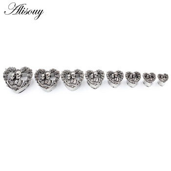 Alisouy 2 τμχ ρετρό ανοξείδωτο ατσάλι Κρανίο τριαντάφυλλο λουλούδι καρδιά ωτοασπίδες τούνελ Expander φορεία μετρητές Piercing Body Jewelry