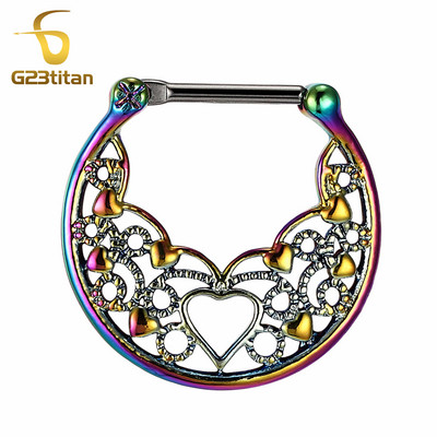 Inel de piercing pentru nas cu clicker de titan, bijuterii etnice indiene