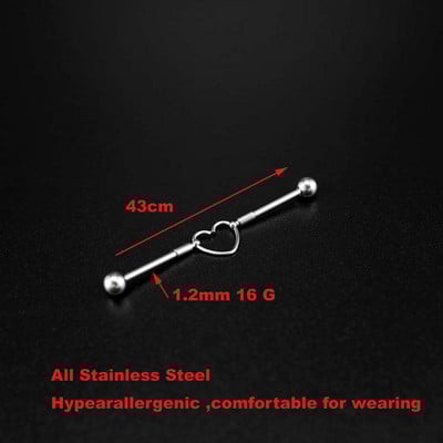 1PC Oțel Chirurgical Inimă Piercing Industrial Helix Cartilaj Cerceu Piercing Conch Piercing Ureche Mobil La modă 16G 1.2mm Lungime