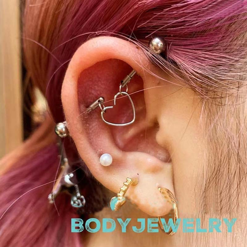 1PC Oțel Chirurgical Inimă Piercing Industrial Helix Cartilaj Cerceu Piercing Conch Piercing Ureche Mobil La modă 16G 1.2mm Lungime