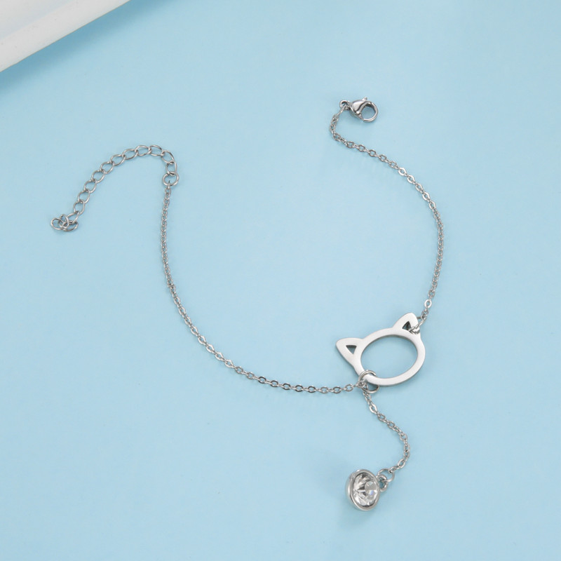 Lucktune Crystal Cat Charms gleznele pentru femei din oțel inoxidabil Sandale drăguțe de gleznă cu animale Lant pentru picioare Bijuterii boho Cadou de petrecere pe plajă