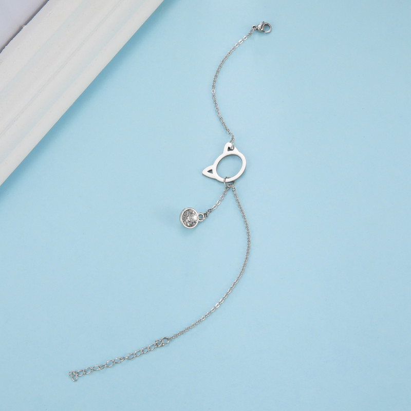 Lucktune Crystal Cat Charms gleznele pentru femei din oțel inoxidabil Sandale drăguțe de gleznă cu animale Lant pentru picioare Bijuterii boho Cadou de petrecere pe plajă