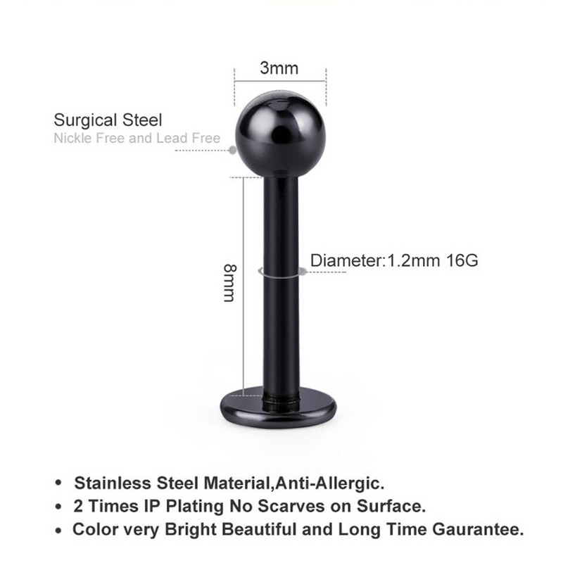 10db/tétel rozsdamentes acél Labret piercing ajakgyűrűk Porc Tragus Pircing állpiercing rudak testékszerek