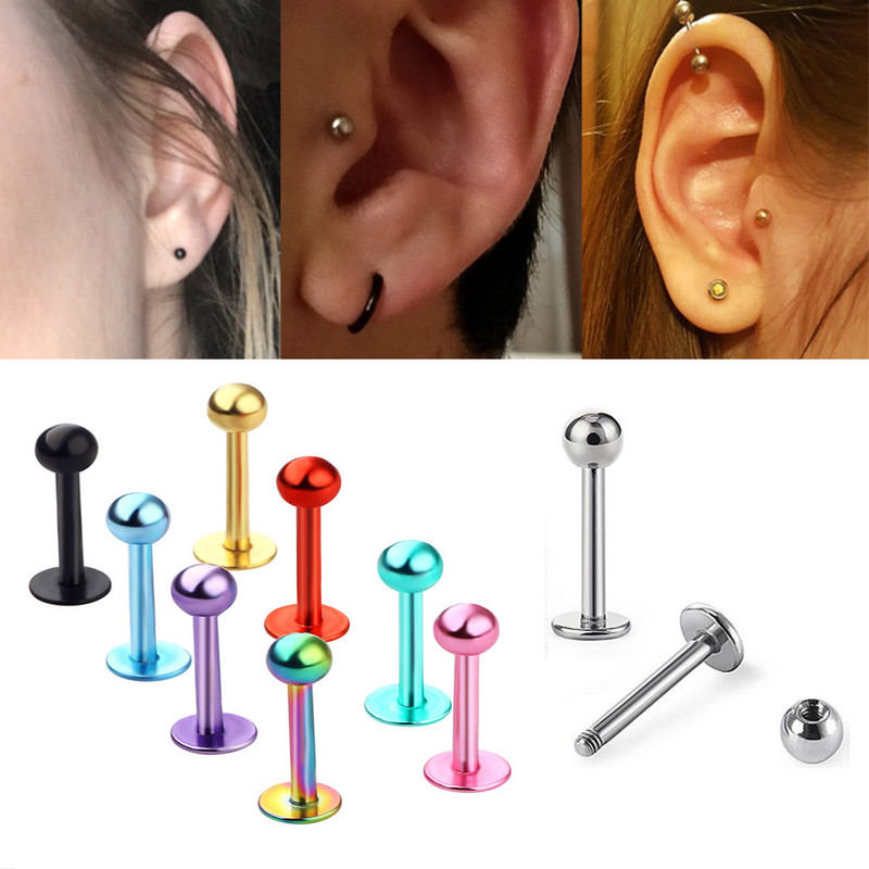 10db/tétel rozsdamentes acél Labret piercing ajakgyűrűk Porc Tragus Pircing állpiercing rudak testékszerek