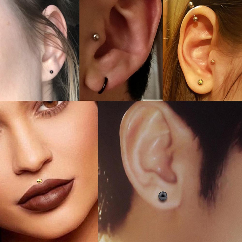 10db/tétel rozsdamentes acél Labret piercing ajakgyűrűk Porc Tragus Pircing állpiercing rudak testékszerek