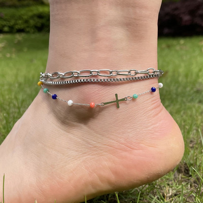 Skyrim Bohēmijas daudzslāņu rokassprādze uz kājām Sieviešu nerūsējošā tērauda krusta potītes pēdas ķēde Anklet Pludmales aksesuāri Rotaslietas