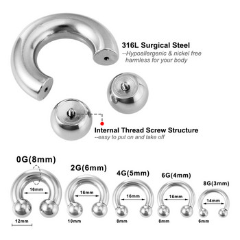 1 ΤΕΜ. 0G-8G Χειρουργική διάτρηση διαφράγματος από χάλυβα Κοσμήματα Μετρητής αυτιού Κυκλική μπάρα Πέταλο Επέκταση φορείου με βάρη διάτρησης αυτιών