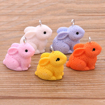 10 τμχ 21*22 χιλιοστά 6 Χρώμα Rabbit Animal Charms Ρητίνη Cabochons Glitter Gummy Candy Κολιέ Κρεμαστό μπρελόκ DIY Αξεσουάρ κατασκευής