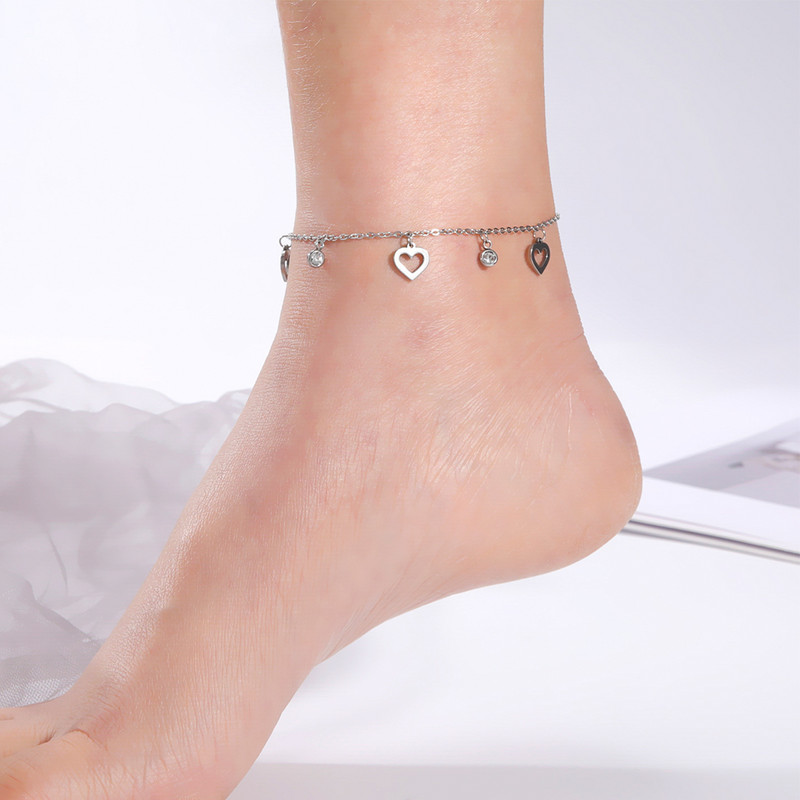 Lucktune gleznă din oțel inoxidabil pentru femei inimă ciucuri cristal picior lanț gleznă plajă accesorii bijuterii de vară cadou de aniversare