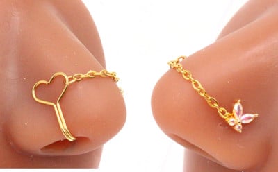 Bijuterii piercing nou design fluture lanț inel nas vrac pentru femei piercing fluture nas punte nas bijuterii cu lanț