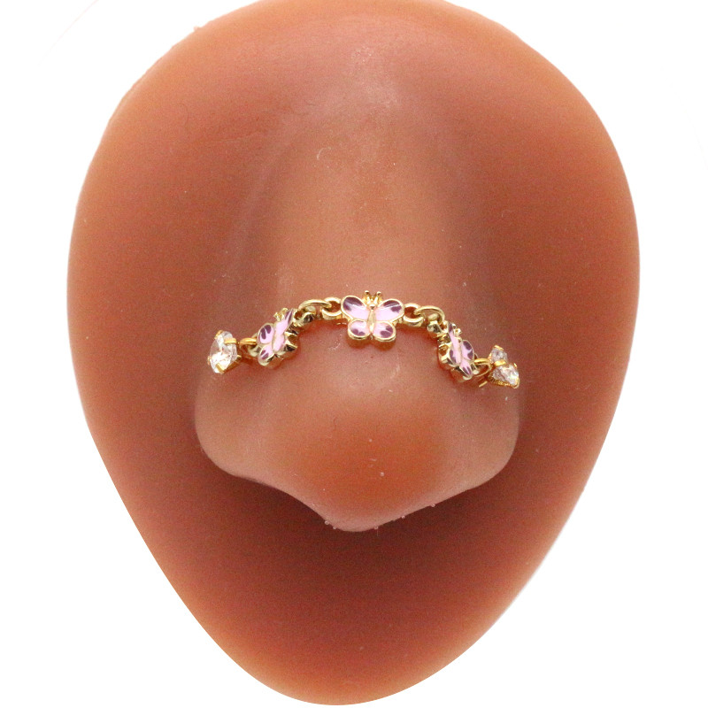 Bijuterii piercing nou design fluture lanț inel nas vrac pentru femei piercing fluture nas punte nas bijuterii cu lanț