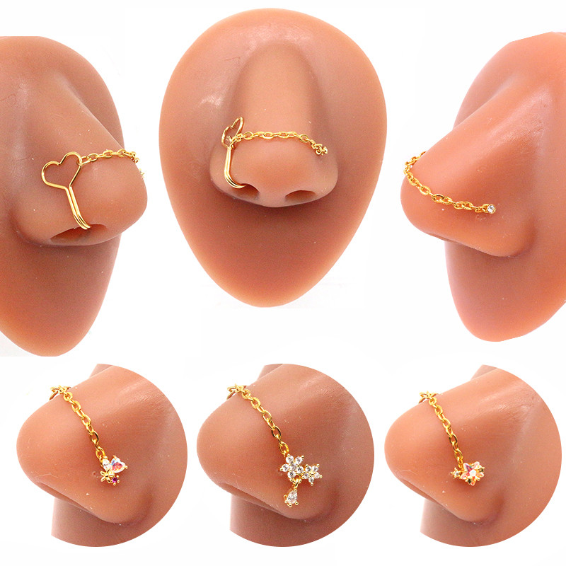 Bijuterii piercing nou design fluture lanț inel nas vrac pentru femei piercing fluture nas punte nas bijuterii cu lanț