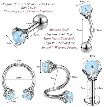 AOEDEJ 16G Dragon Claw Lip Studs Пиърсинг от неръждаема стомана Labret Ring Dragon Claw Conch Tragus Earring 2022 Бижута за пиърсинг