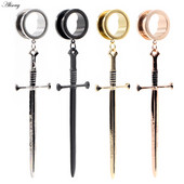 Alisouy 2 buc. Sabie din oțel inoxidabil, șurub în cruce, tuneluri pentru urechi, dopuri, expansor, targă, calibre, cercei, piercing, bijuterii