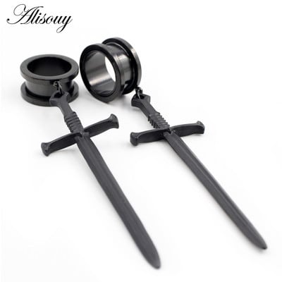 Alisouy 2 buc. Sabie din oțel inoxidabil, șurub în cruce, tuneluri pentru urechi, dopuri, expansor, targă, calibre, cercei, piercing, bijuterii