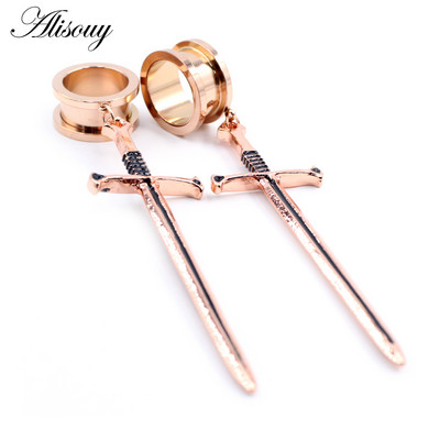 Alisouy 2 buc. Sabie din oțel inoxidabil, șurub în cruce, tuneluri pentru urechi, dopuri, expansor, targă, calibre, cercei, piercing, bijuterii