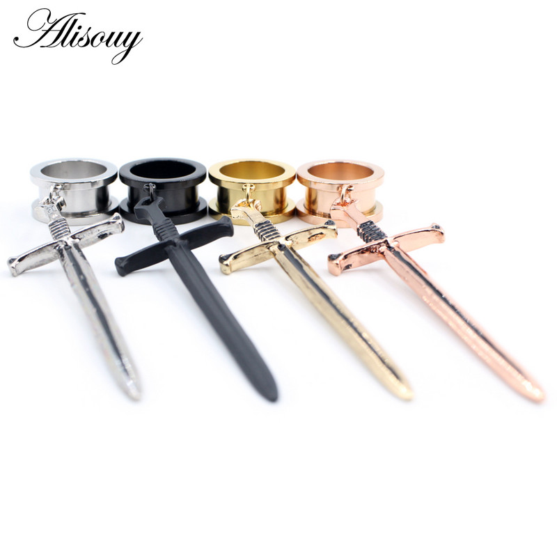 Alisouy 2 buc. Sabie din oțel inoxidabil, șurub în cruce, tuneluri pentru urechi, dopuri, expansor, targă, calibre, cercei, piercing, bijuterii