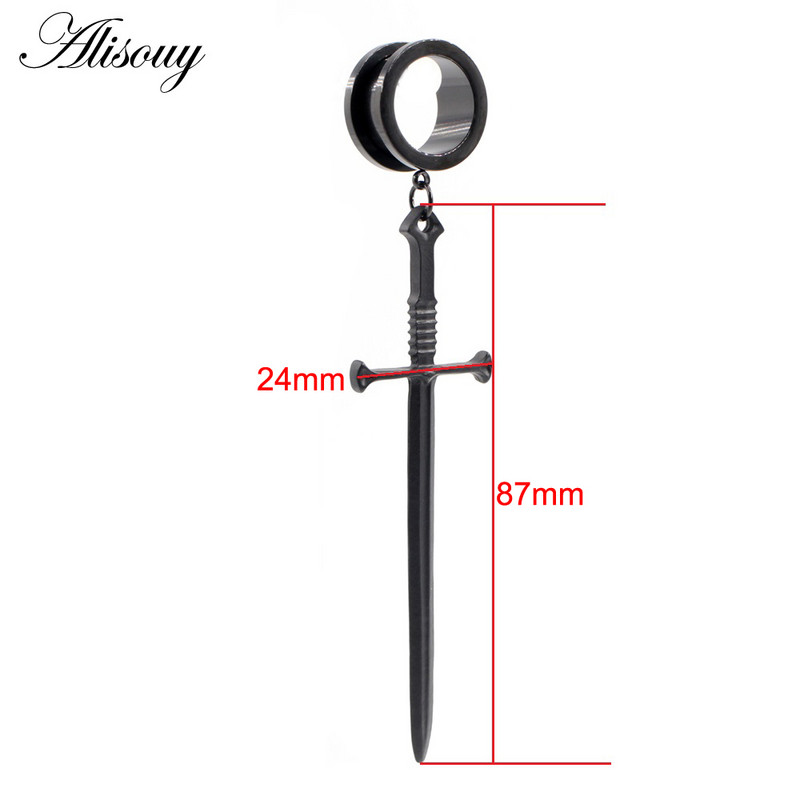 Alisouy 2 buc. Sabie din oțel inoxidabil, șurub în cruce, tuneluri pentru urechi, dopuri, expansor, targă, calibre, cercei, piercing, bijuterii