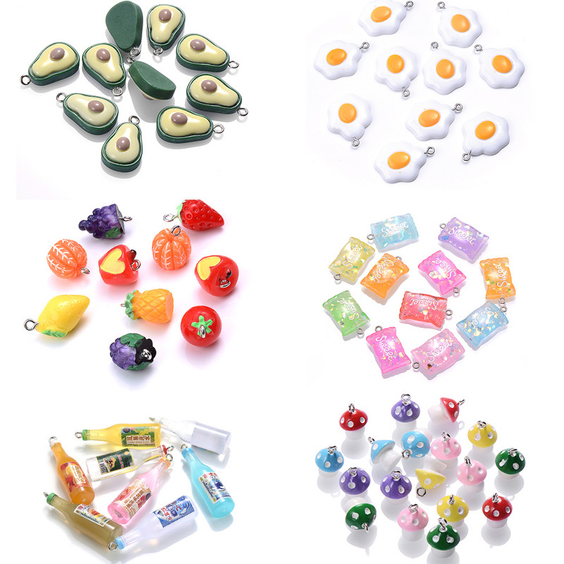 5/10 gab Avokado sveķu piekariņi sēņu smieklīgi augļu piekariņi kuloni DIY piederumiem Auskaru kaklarota rotaslietu izgatavošana