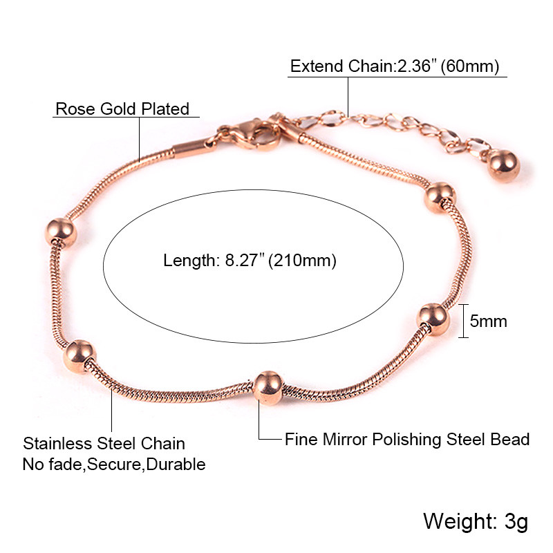 USTAR din oțel inoxidabil cu lanț de șarpe, mărgele, gleznele pentru femei, brățară simplă pentru picioare, glezna, sandale de vară, bijuterii, rezistente la culoare
