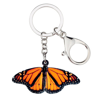 Bonsny acrilic portocaliu fluture monarh breloc breloc inel moda insecte bijuterii pentru femei fete geanta masina poșeta farmece cadou