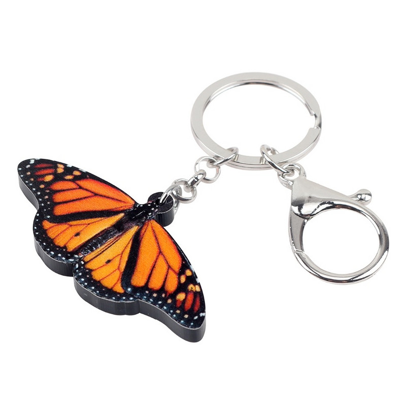 Bonsny acrilic portocaliu fluture monarh breloc breloc inel moda insecte bijuterii pentru femei fete geanta masina poșeta farmece cadou