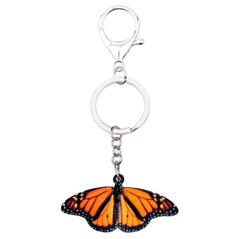 Bonsny acrilic portocaliu fluture monarh breloc breloc inel moda insecte bijuterii pentru femei fete geanta masina poșeta farmece cadou