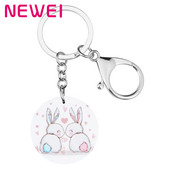 Newei Breloc acrilic rotund de Paște, iepure iepure iepuraș, breloc cu animale imprimate, bijuterii pentru femei, copii, noutate, geantă, accesorii auto