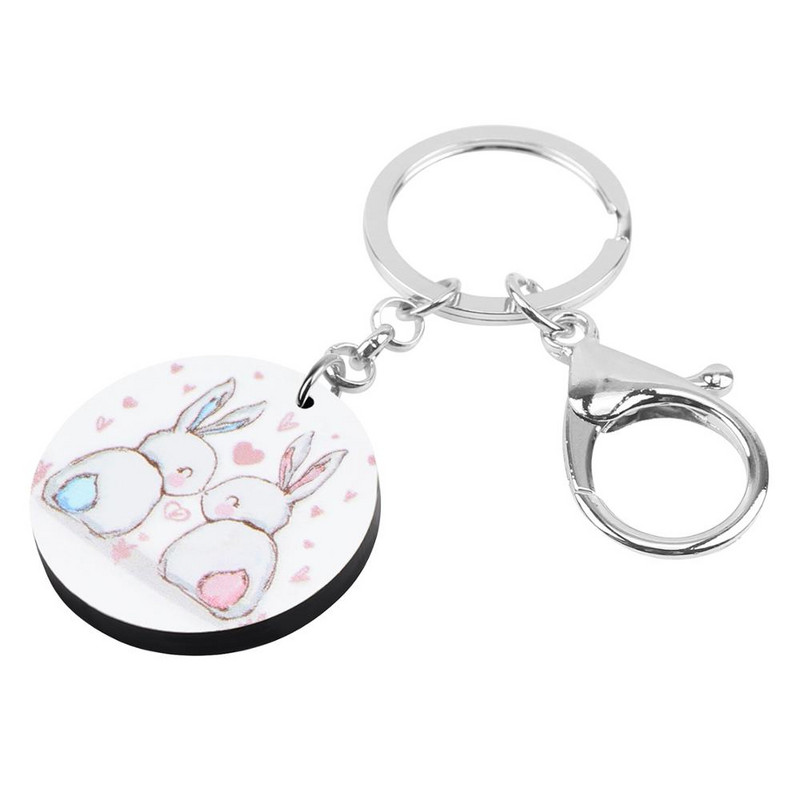 Newei Breloc acrilic rotund de Paște, iepure iepure iepuraș, breloc cu animale imprimate, bijuterii pentru femei, copii, noutate, geantă, accesorii auto