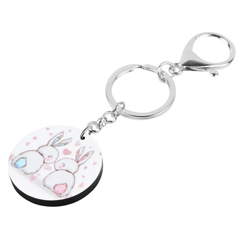 Newei Breloc acrilic rotund de Paște, iepure iepure iepuraș, breloc cu animale imprimate, bijuterii pentru femei, copii, noutate, geantă, accesorii auto