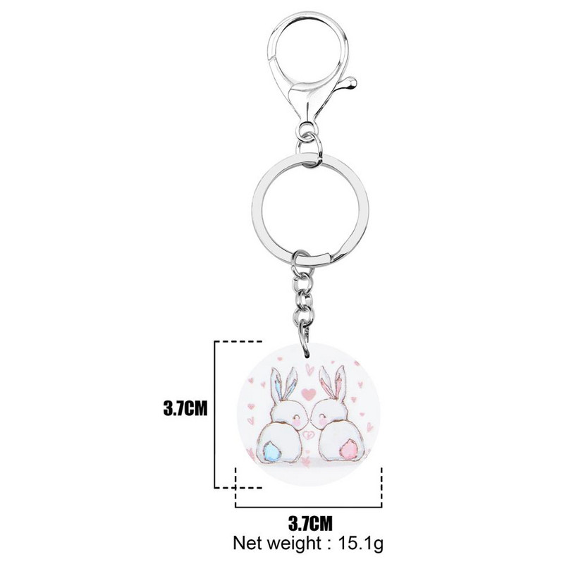Newei Breloc acrilic rotund de Paște, iepure iepure iepuraș, breloc cu animale imprimate, bijuterii pentru femei, copii, noutate, geantă, accesorii auto