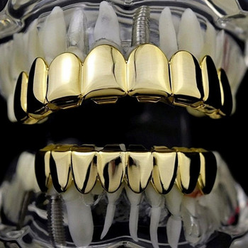 18Κ επιμεταλλωμένο μεταλλικό στόμα Προσαρμοσμένα δόντια 8 επάνω/κάτω ψησταριές για JOKER RAPPER