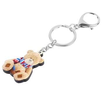 Newei Acrylic Sweet βελούδινο αρκουδάκι Μπρελόκ Lovely Animal Keyring Jewelry for Women Kids Teens Classic Διακόσμηση πορτοφολιού δώρου