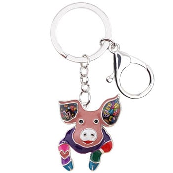 Bonsny Metal Alloy Lovely Piggy Keychain Μπρελόκ Μπρελόκ με σμάλτο Ζωικά κοσμήματα για γυναίκες Τσάντα αυτοκινήτου Γούρια για γυναίκες